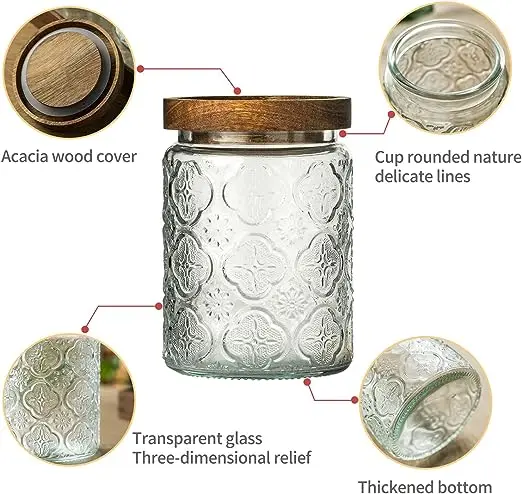 Vintage Glass Airtight Storage Jar With Airtight Wood Lid Kitchen Food Containers for Candy, Coffee Tea Beans
