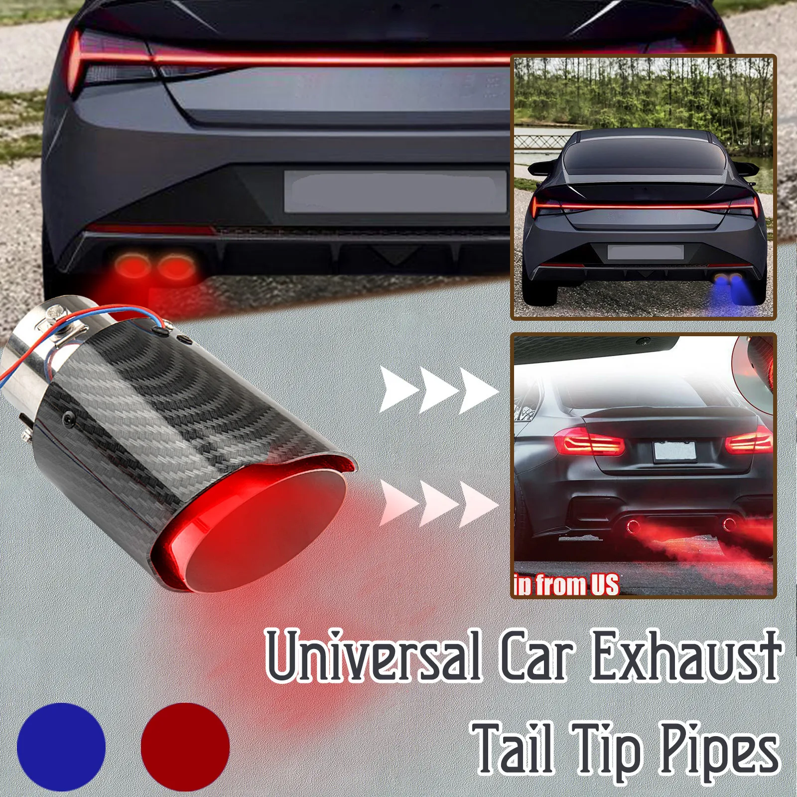 Car Universal Led Exhaust Muffler Tip Pipe Red/blue Car Light Pipe Modified Exhaust Flaming Throat Single Outlet Straight T R8t2