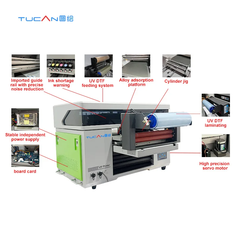 Commercial UV 4060 3 in 1 flatbed cylinder rotary roll to roll UV DTF hybrid printing for Acrylic wood and aluminum products