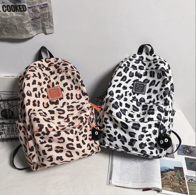 Factory soft Nylon custom backpacks Women Waterproof leopard printing School Bags for Teenagers Girls Student Backpack