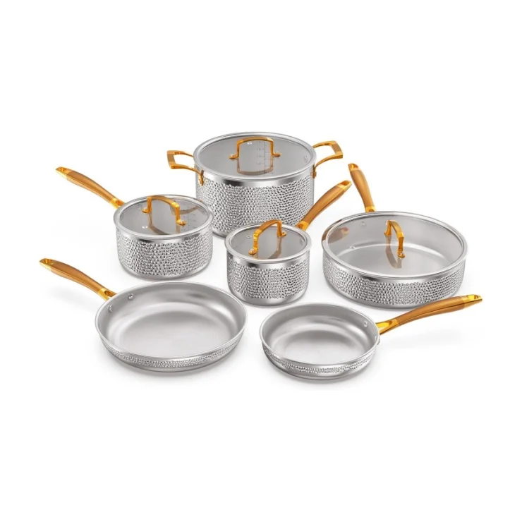 Factory price Gold-plated Food grade 304 Collapsible Sand polishing Stainless steel Pots ans Pans For Home use