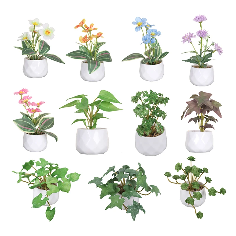 FY4001B Factory Supplier Colorful Flower Plant Leaf Desktop Decoration Mini Artificial Plastics PU Potted Plants For Office Home
