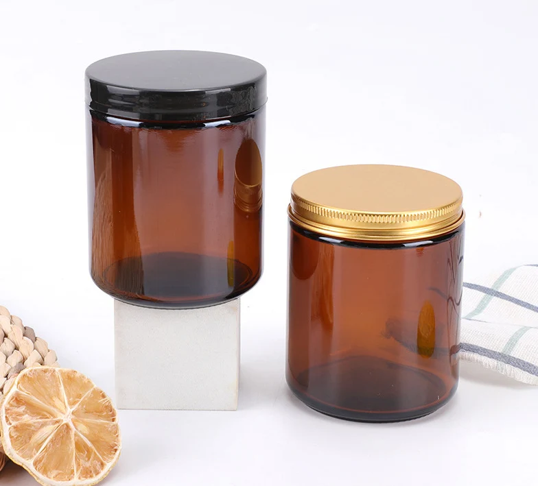 amber wide mouth glass storage jar with lid for candle cosmetic packaging 5ml 15ml 30ml 50ml 60ml 100ml  500ml