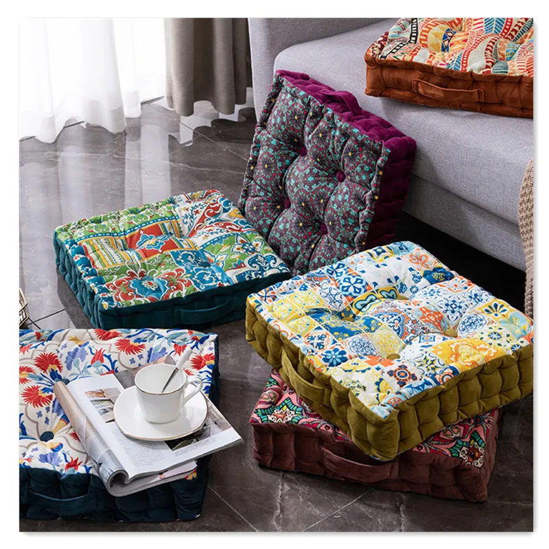 Velvet Print Floor Cushion Luxury Velvet Seat Cushion For Living Room