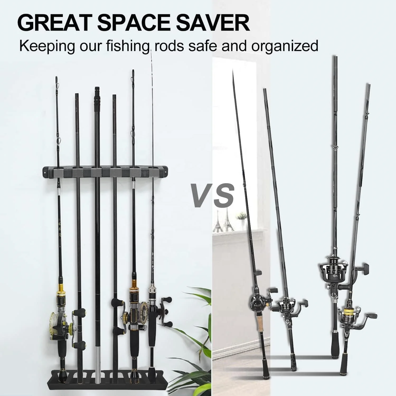 Fishing Rod Display Rack 2 pairs Wall Mount or ceiling  Black Vertical or Horizontal 6 Rods Fishing Rod Holder