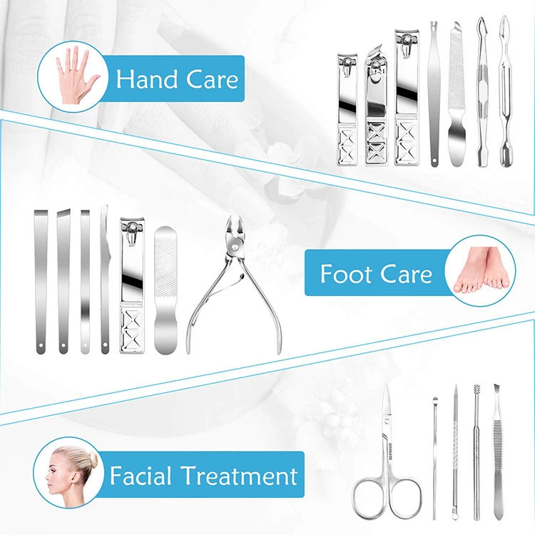 
2020 Pure Black Cool Stainless Steel Nail Tools with Gift Box 18 in 1 Men Stainless Steel Pedicure Manicure 