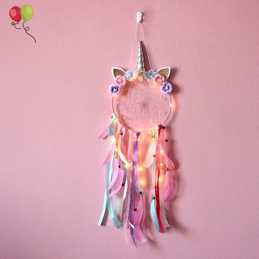 Led Dream Catcher With Lights Unicorn Dreamcatcher For Sweet Girls Kids Bedroom Wall Decoration Z01-2
