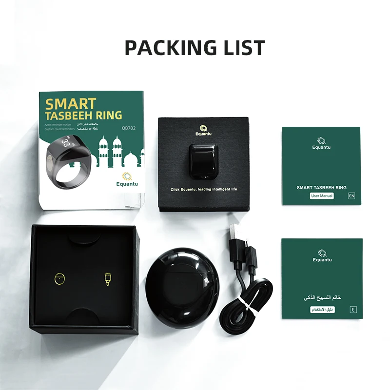 New product Islamic gift Muslim iqibla zikr ring smart tasbeeh counter smart ring azan clock