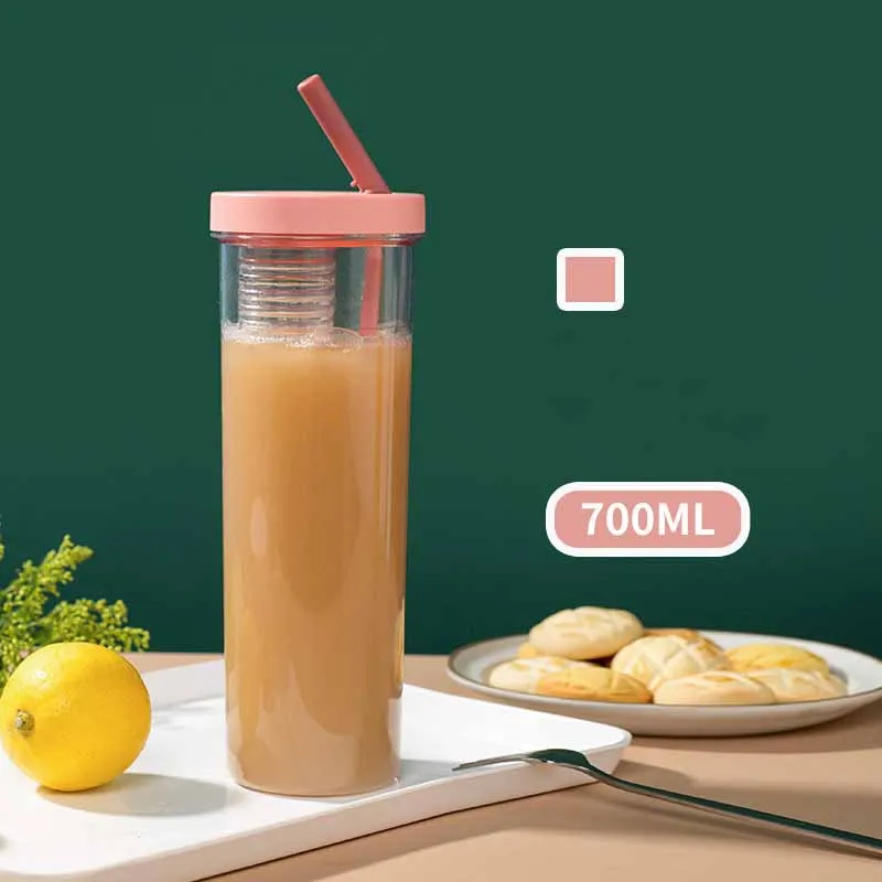 Portable Summer Plastic Folding Straw Cup Reusable 700 ML Durable Sealed Water Bottle Cup Logo Custom