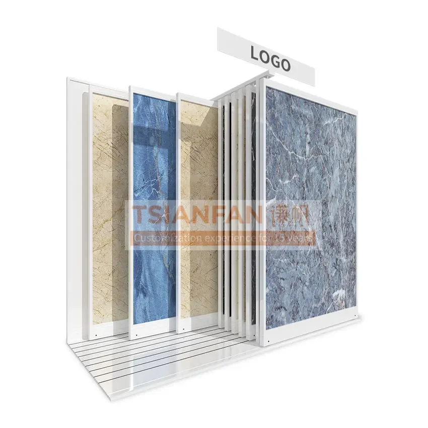 Tsianfan Custom Showroom Quartz Push Pull Stone Display Stand Sintered Stone Slide Metal Slab Granite Ceramic Tile Display Rack