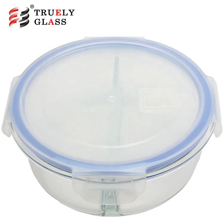 
bento lunch box glass food container with 2 compartment microwave food container with pp lid 