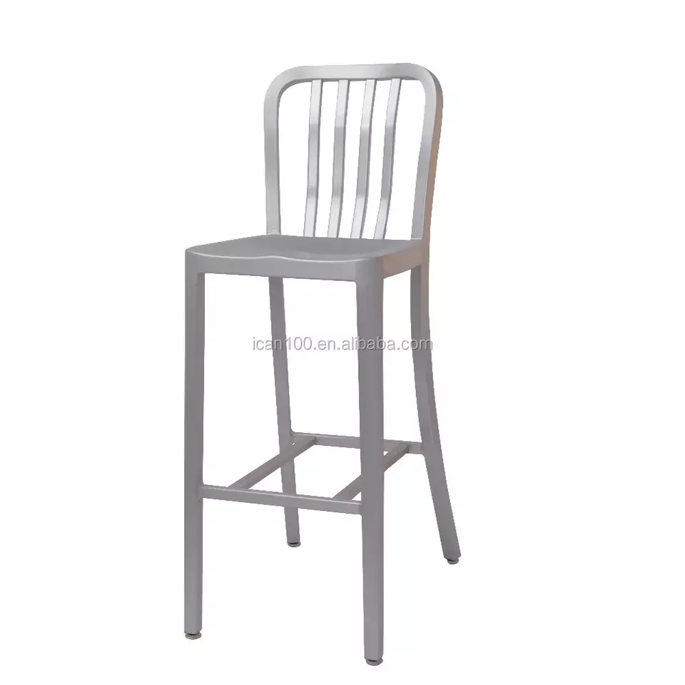 Metal Furniture Bar Stool Kitchen Chairs Silver aluminum Frame Dining Bar High Chair