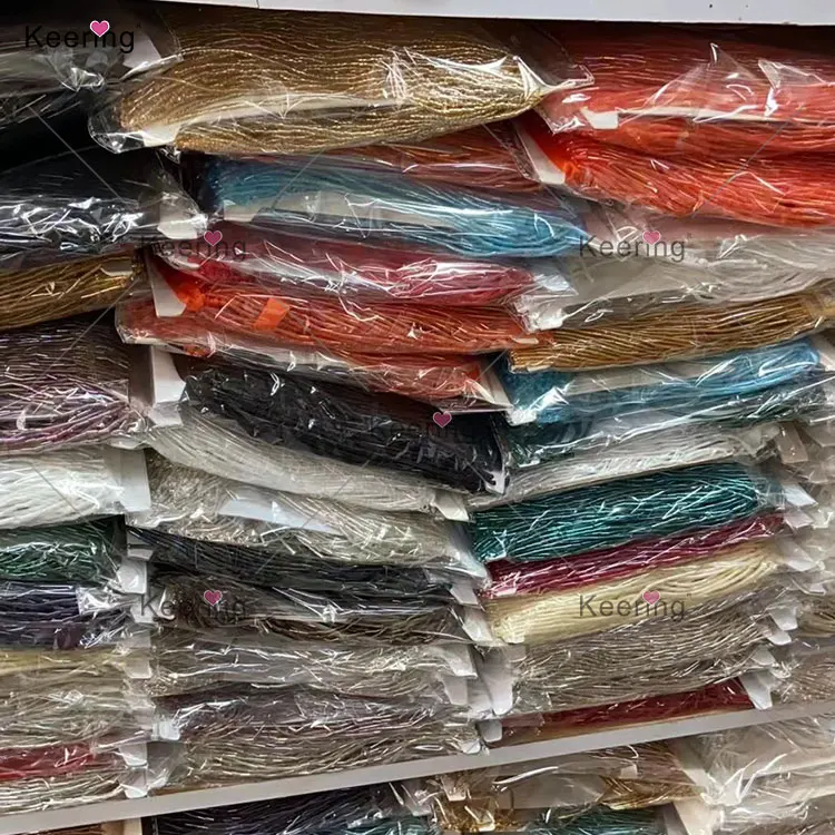 Small MOQ Keering 15cm Gold Glass Beaded Ribbon Fringe Trimmings With Tassels