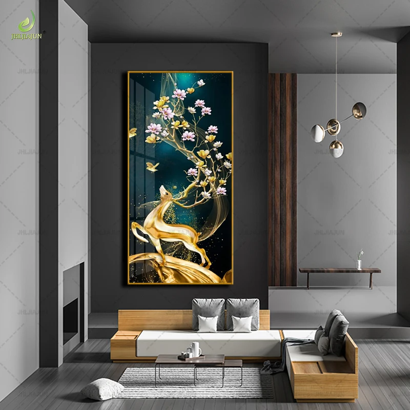 LuxLuxury Decoration HD Printed Canvas Painting Elk Crystal Porcelain Home Decoration and LED Mural Painting