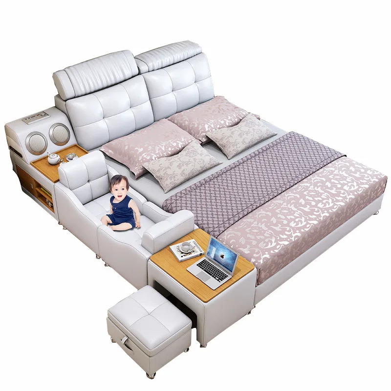 Новый дизайн многофункциональная умная кровать King Smart Deluxe мебель для спальни современная кожаная детская