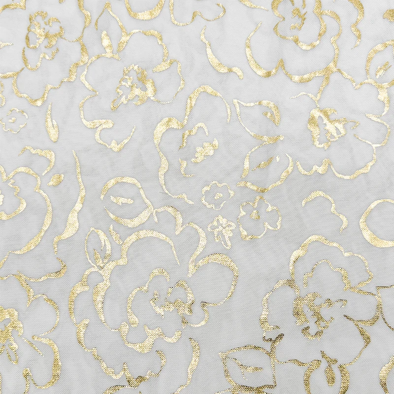 Wedtex Fabric Factory Custom Bronzing Embroidered Spandex Polyester Elastic Organza Voile Fabric for Clothing fabrics