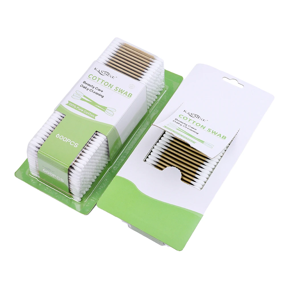 Wholesale Make Up New Personal Care Private Label Custom Ear 600Pcs Bamboo Paper Sticks Cotton Swab With Card Suction Package