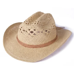 Summer Colorful Plain Mens Fishing Cowboy Straw Sun Hat With Colored Brim