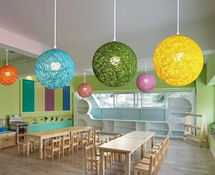 Hemp ball chandelier single head rattan art lamp Garden restaurant bar chandelier