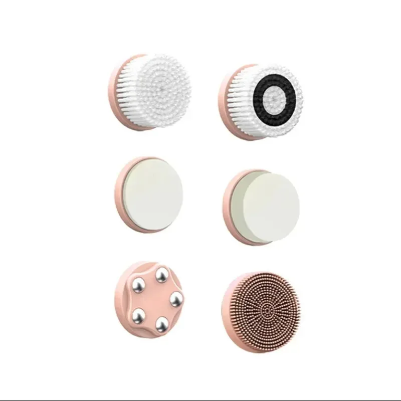 Hot Sell Facial Cleaning Brush Waterproof Pore Cleanser Spin Roller Sonic Massager Silicone Electric Face Brush Cleanser 6 in 1