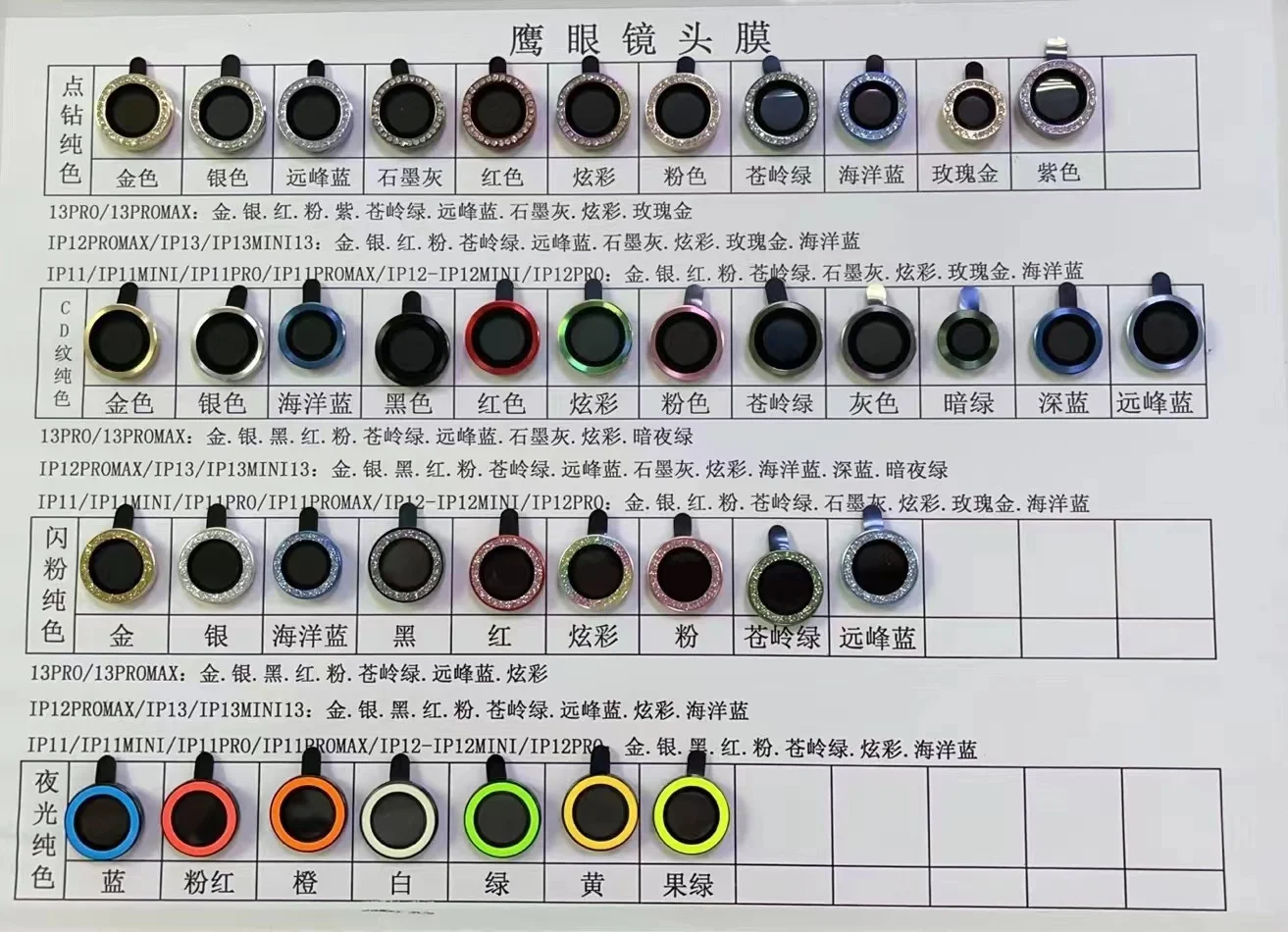 Anti Scratch Luminous iPhone camera lens neon screen protector film for iphone 15 14 13 pro max diamond camera lens protector