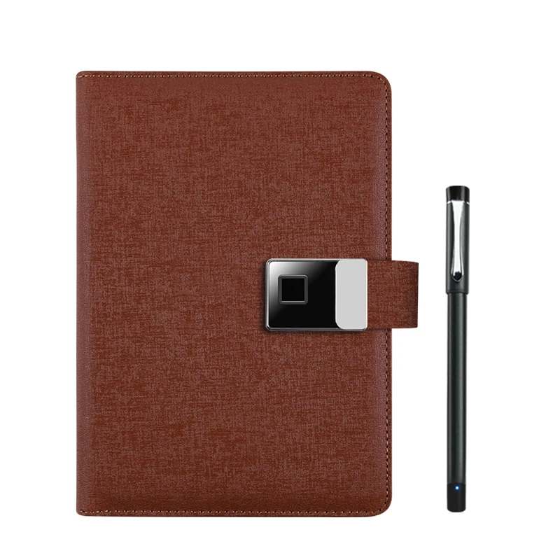PU Leather Smart Pen Handwriting Diary Fingerprint Lock Loose-leaf Smart Notebook With USB Flash Drive
