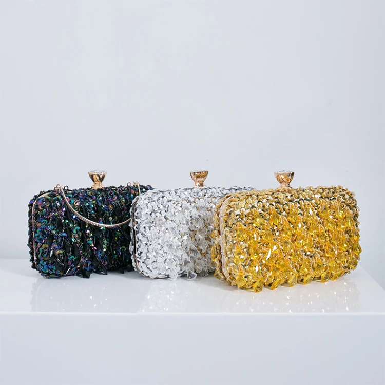 Various Colors Custom Logo Crystal Evening Bag Clutch Golden Evening Clutch Women Bags Wedding Shiny Handbag