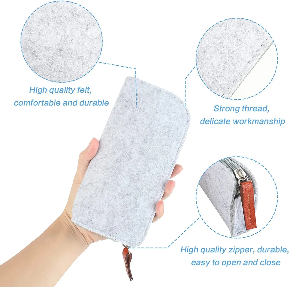 Felt Pencil Case Multifunctional Pencil Case Bag Pouch Large Capacity Pen Bag Pouch with Zippers for Teenagers Schools