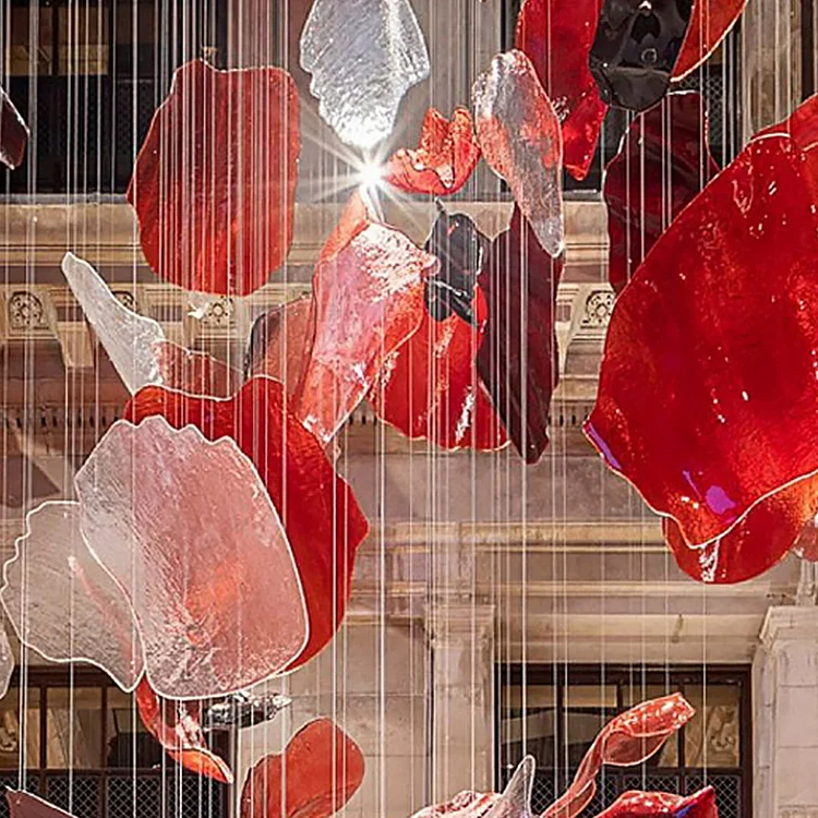 Indoor Decoration Bespoke Chandelier Villa Hall Hotel Lobby Staircase Red Glass LED Chandelier For Project