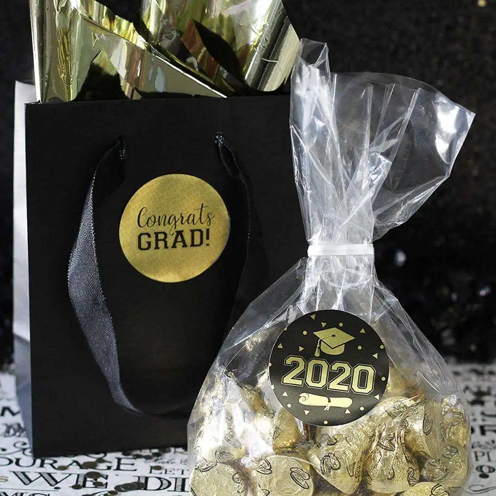 New Product 1.75 Inch Custom Year Graduation Party Favor Labels Stickers Black Gold Graduation Party Decoration