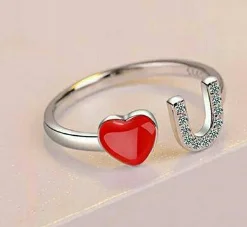 
Diamond Love you Ring heart adjustable ring 
