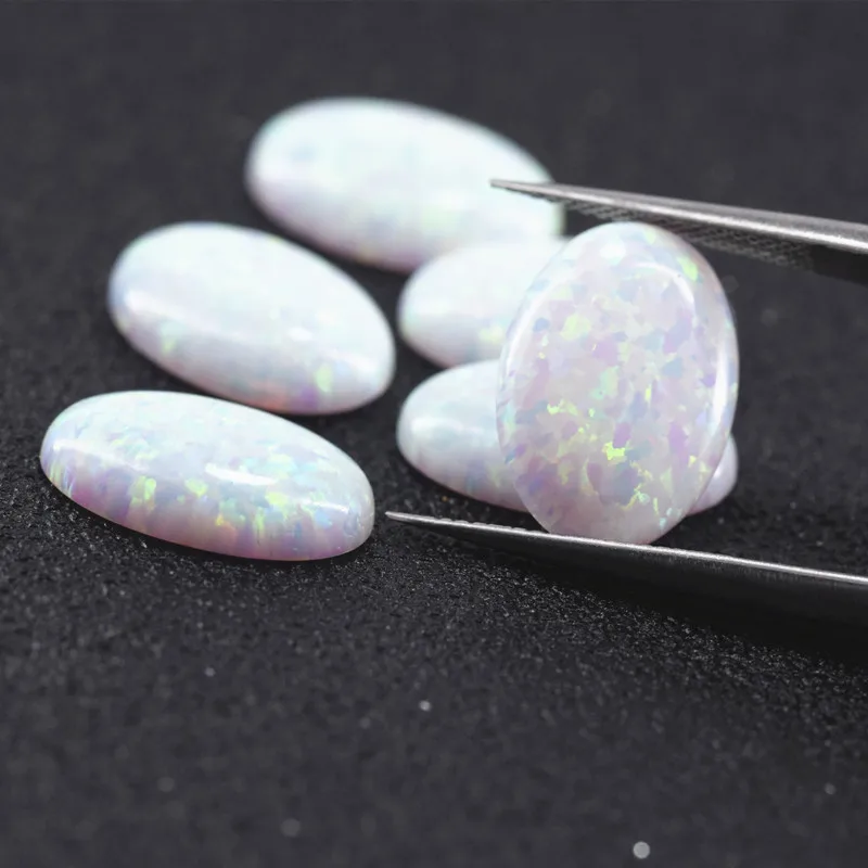 Loose Opal Gemstones Oval Flat Back Cabochon 4x6mm-15x20mm Synthetic White Opal