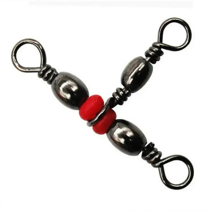 Fishing Snap Swivel 3 Way luminous  Swivel Barrel Ring Hook Lure Line Stainless Steel Connector Beaded Fishing Accessory