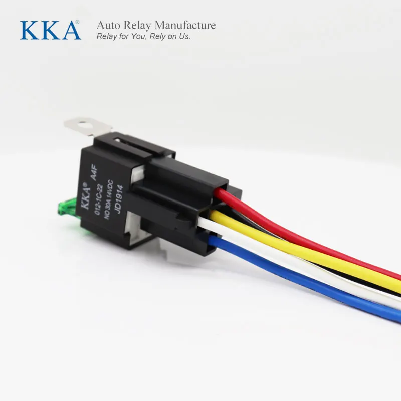 KKA-A4F 30A Automotive Fused Relay 12V 5 pin and 14+16 AWG Wire Harness Kit, with Metal Bracket, JD1914 Car Relay
