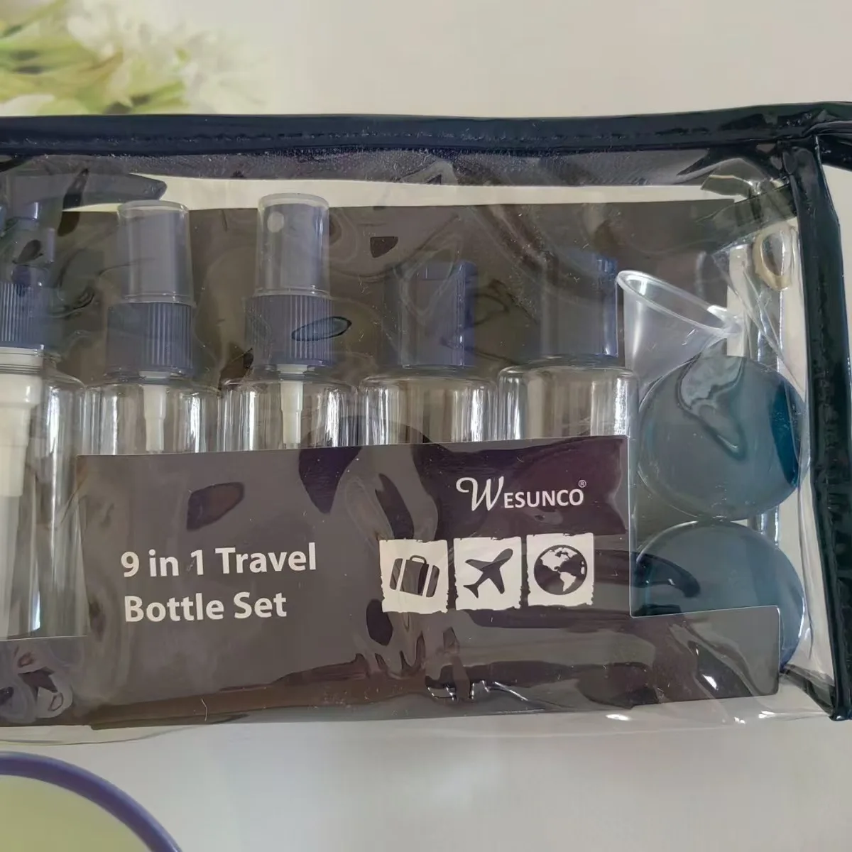 Wholesale Plastic Travel Set Bottle Zipper Bag 9Pieces Set 60ml For Cosmetic Container Lotion Spray Flip Cap Bottle Jar Reusable