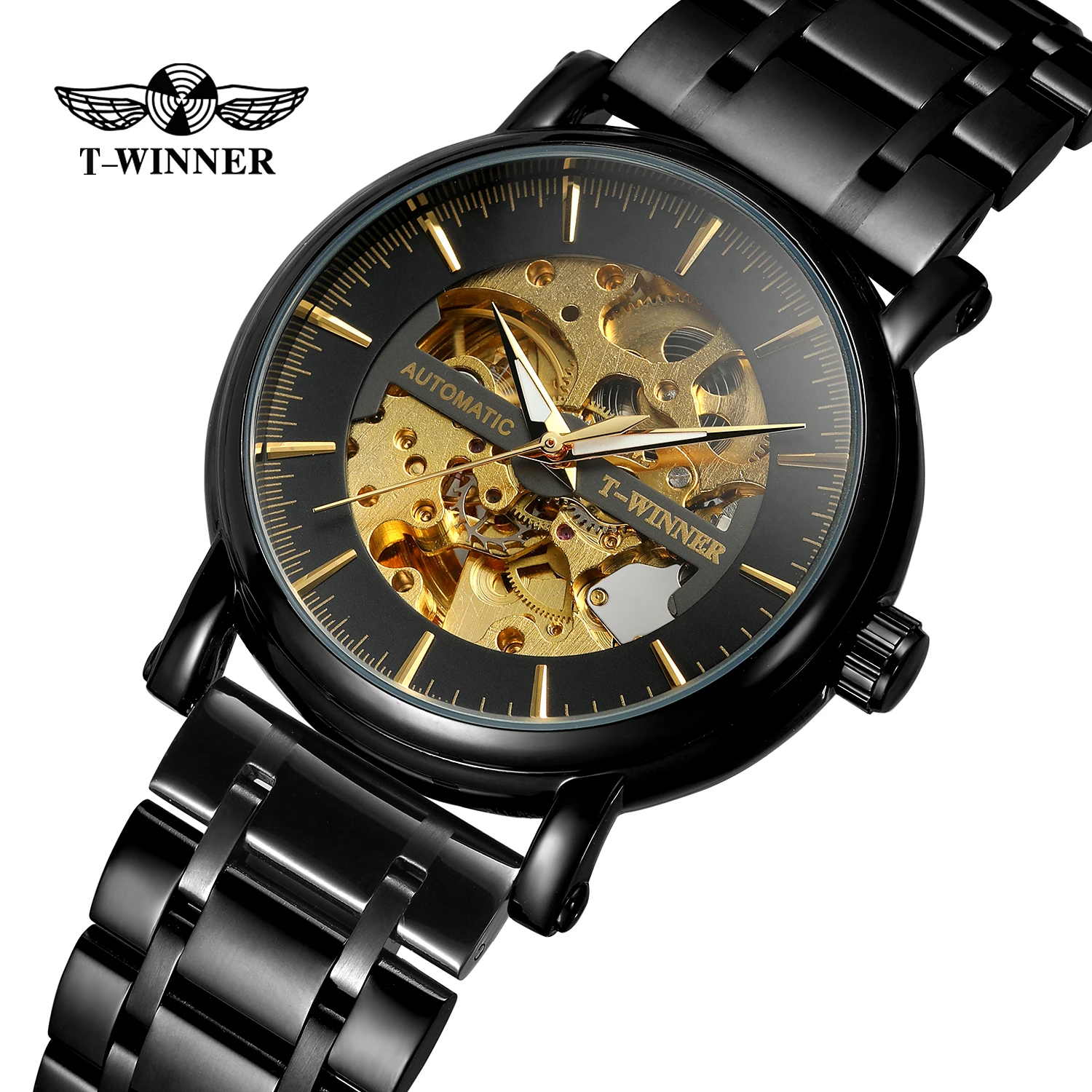 China factory t-winner fashion men watches automatic skeleton custom logo hot sale wrist watch