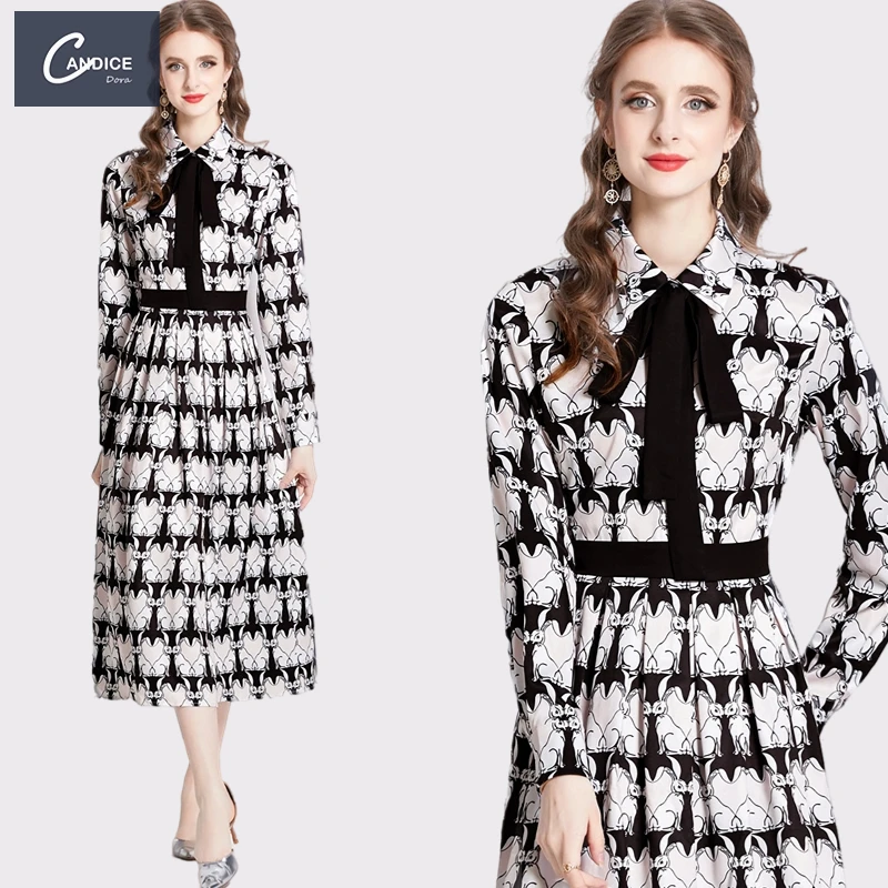 Candice 2023 осенние платья с отложным воротником и длинным рукавом Женские Элегантные повседневные скромные