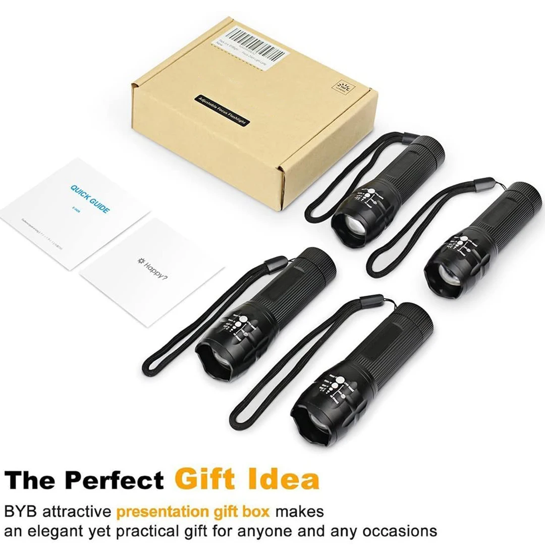 Ультраяркий светодиодный фонарик, масштабируемый тактический фонарик с 3 режимами, комплект из 4 фонариков для кемпинга, езды на велосипеде, экстренных ситуаций