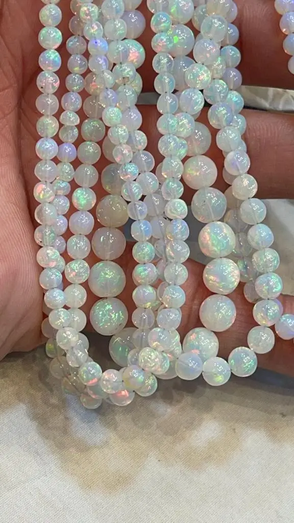 Finest Quality Natural Ethiopian Opal Multi Flashy Smooth Round Shape Beads Perfect Finish Bulk Product Handmade