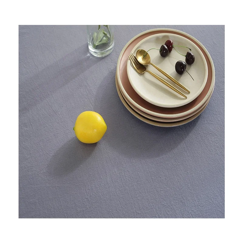 High quality dining room round table cloth grey cotton 150cm dia table cloth