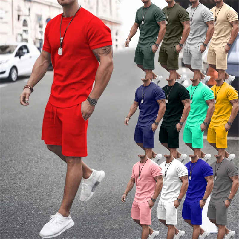 Wholesale plus size mens 2 piece clothing short sets 2 Piece Set  Outfits Tracksuit Street wear Blank sport suit