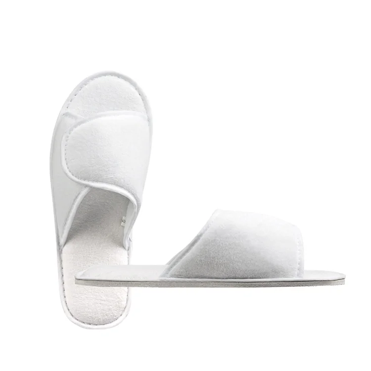 Cheap Customized Guest Comfortable White Poly Fleece Open Toe Bathroom Disposable Hotel Slippers