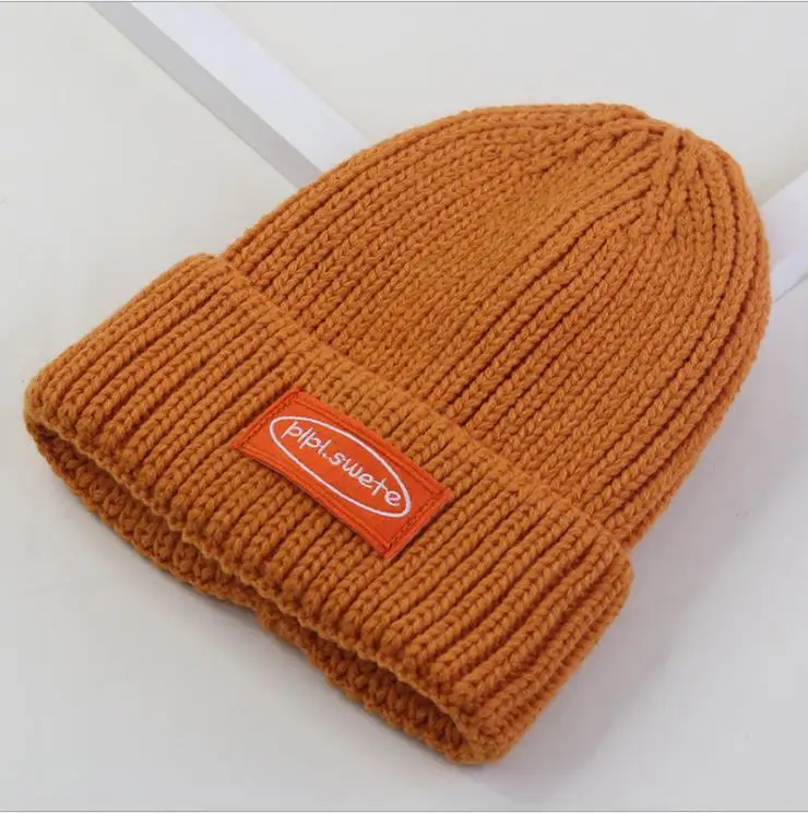 Winter New Wide-Brimmed Fabric Label Core-Spun Yarn Warm Knitted