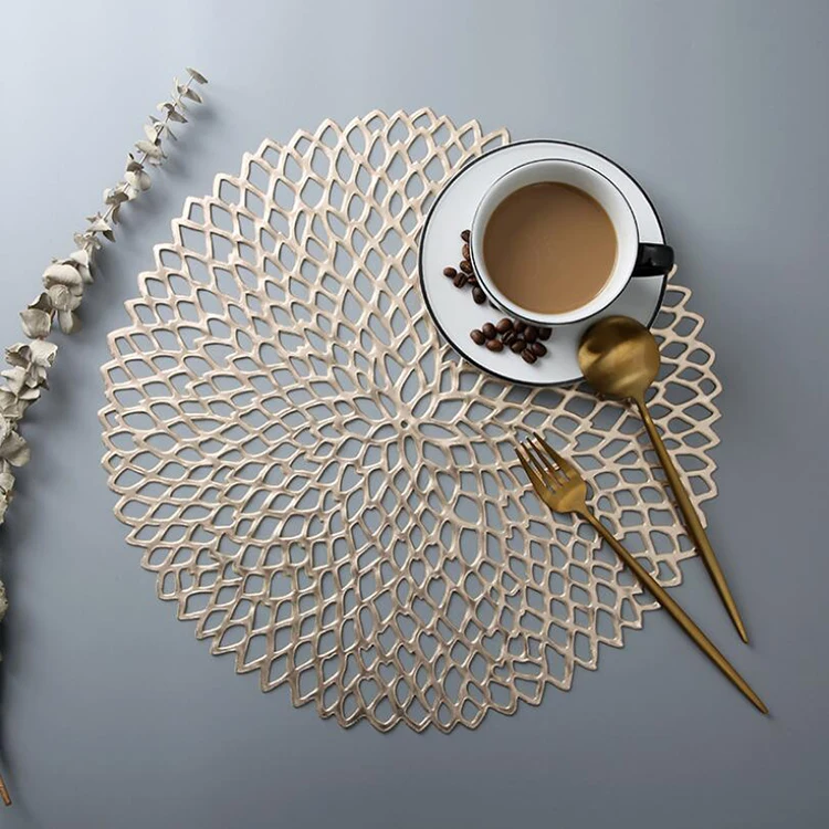 
38cm metallic gold table decorative hollow out PVC plastic placemat 