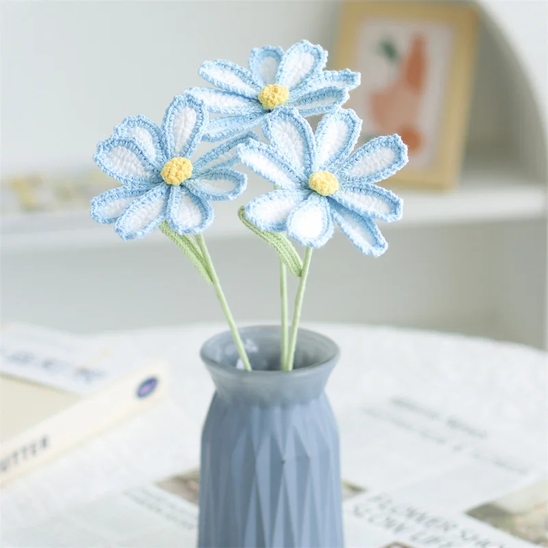 Hot Selling Handmade Yarn Wool Artificial Flower Knitting Colorful Galsang Flowers Crochet Bouquet Knitted Crochet  Flower