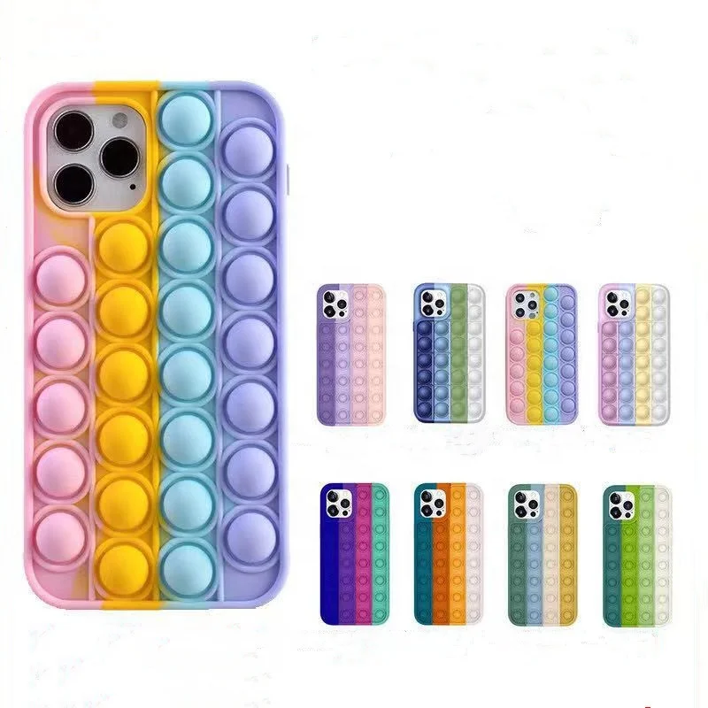 
2021 Newest 3d Silicone Rainbow Cyan 11 12 XR Cactus Push Bubble Toy Fidget Pop It Phone Case For Iphone Cases 