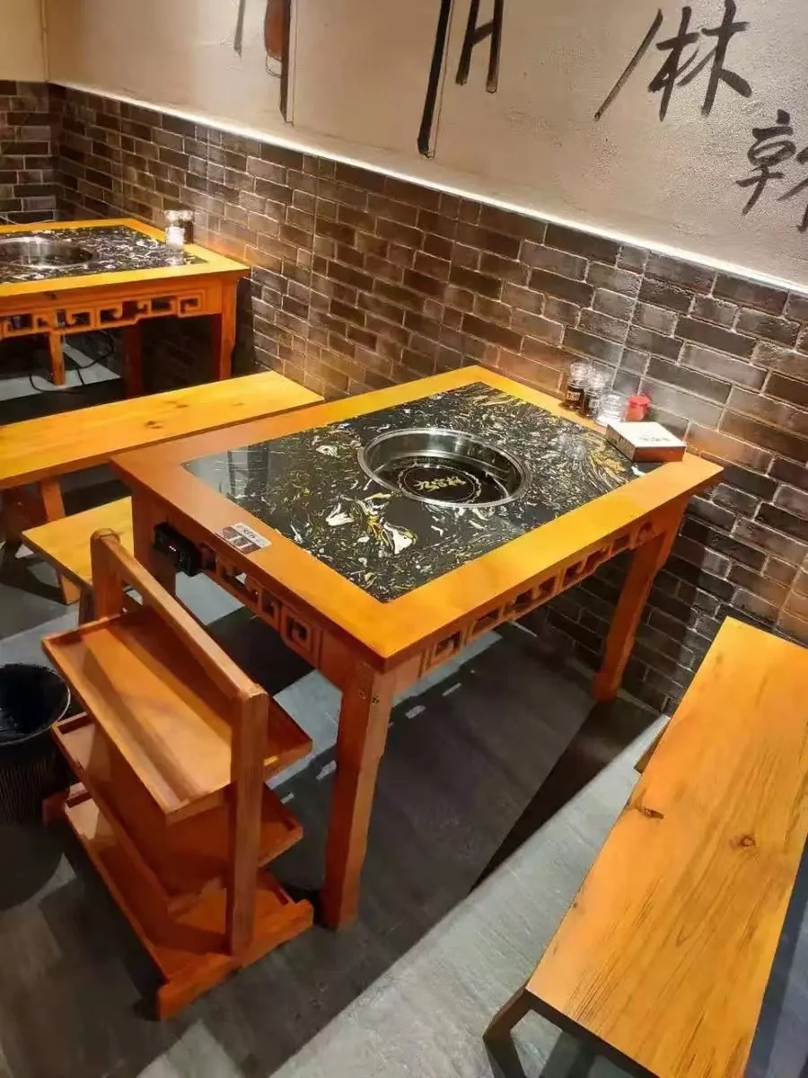 Customizable Hot Pot Table Smokeless With wire Control Switch Stainless Steel Hot Pot for restaurant hot pot Table