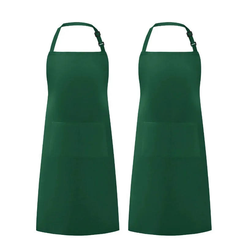 Wholesale Custom Logo Plain Color Polyester Apron with Front Pocket Chef Cafe Bbq Food Cooking Cleaning Bib Aprons Kitchen Apron