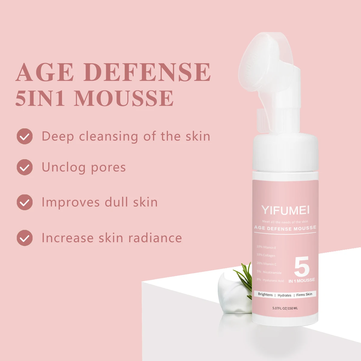 Private Label 5 In 1 Gentle Foaming Facial Cleanser Mousse  Exfoliating Oil Control Makeup Remove Cleansing Mousse