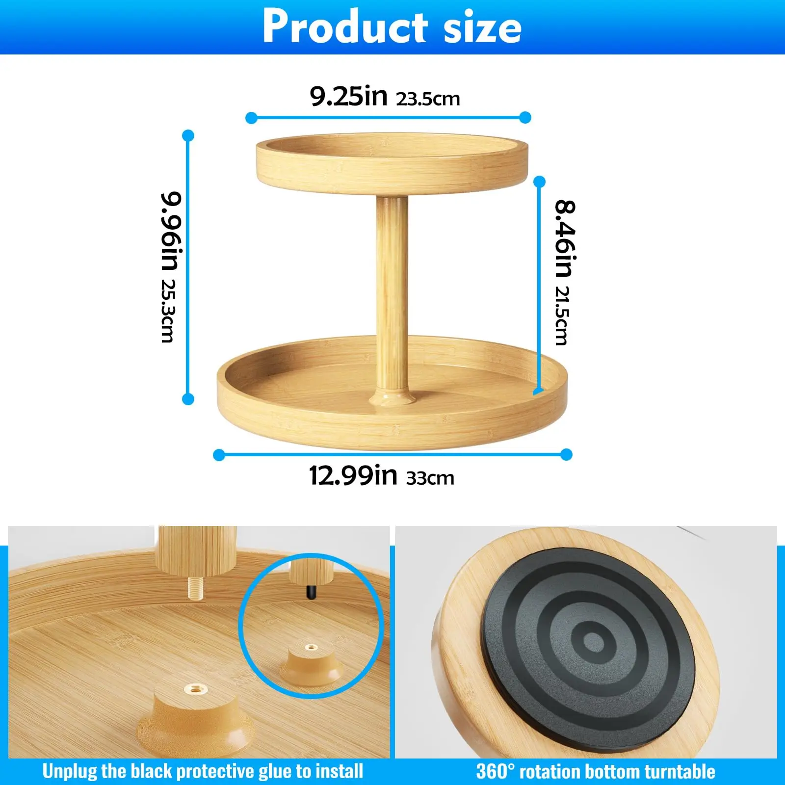2 Tier Bamboo Lazy Susan Organizer for Kitchen Turntable for Cabinet Turntable Organizer for Cabinet Pantry Table Organization